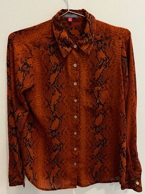 Vince Camuto Chiffon Blouse Women's Orange Snake Print Button-Up Top
